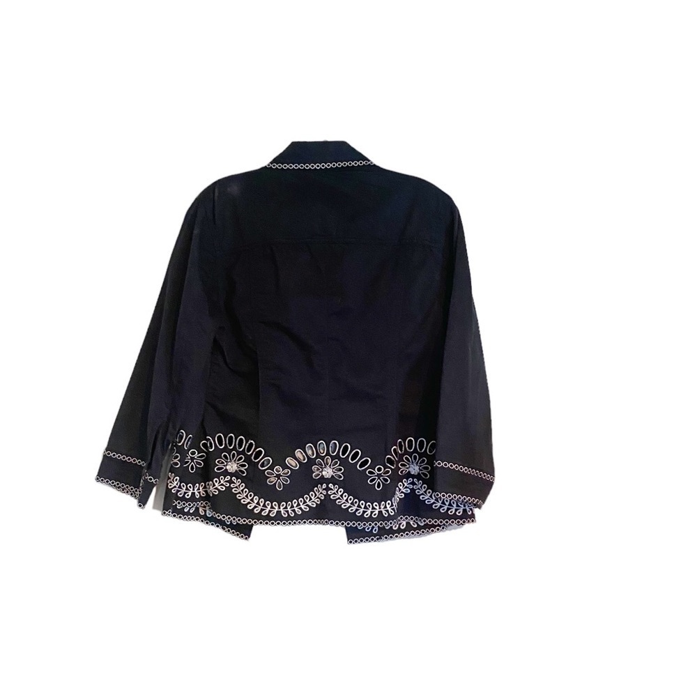 Very Vera Embroidered Black Jacket S Cotton Blend Eyelet Floral - Picture 6 of 8